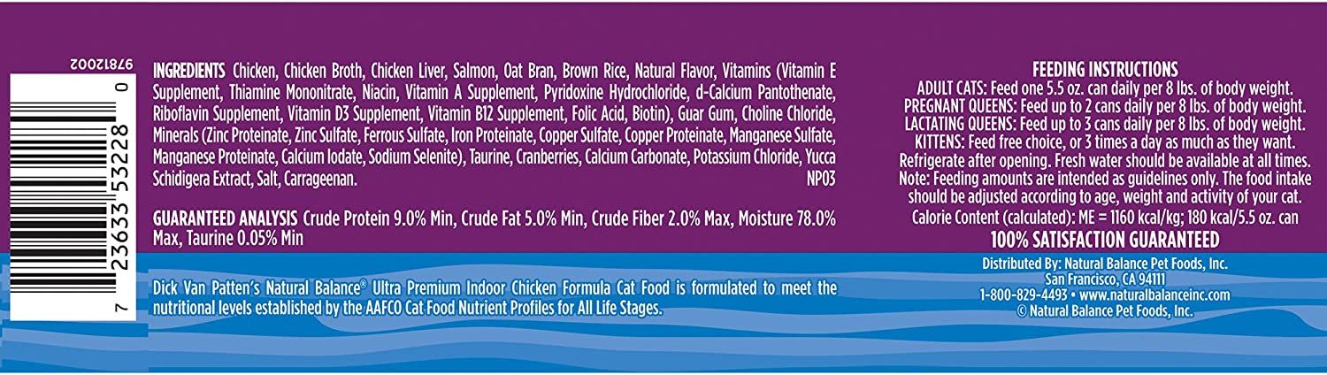 Natural Balance Ultra Premium Indoor Chicken Formula Canned Cat Food 5.5-oz case of 24