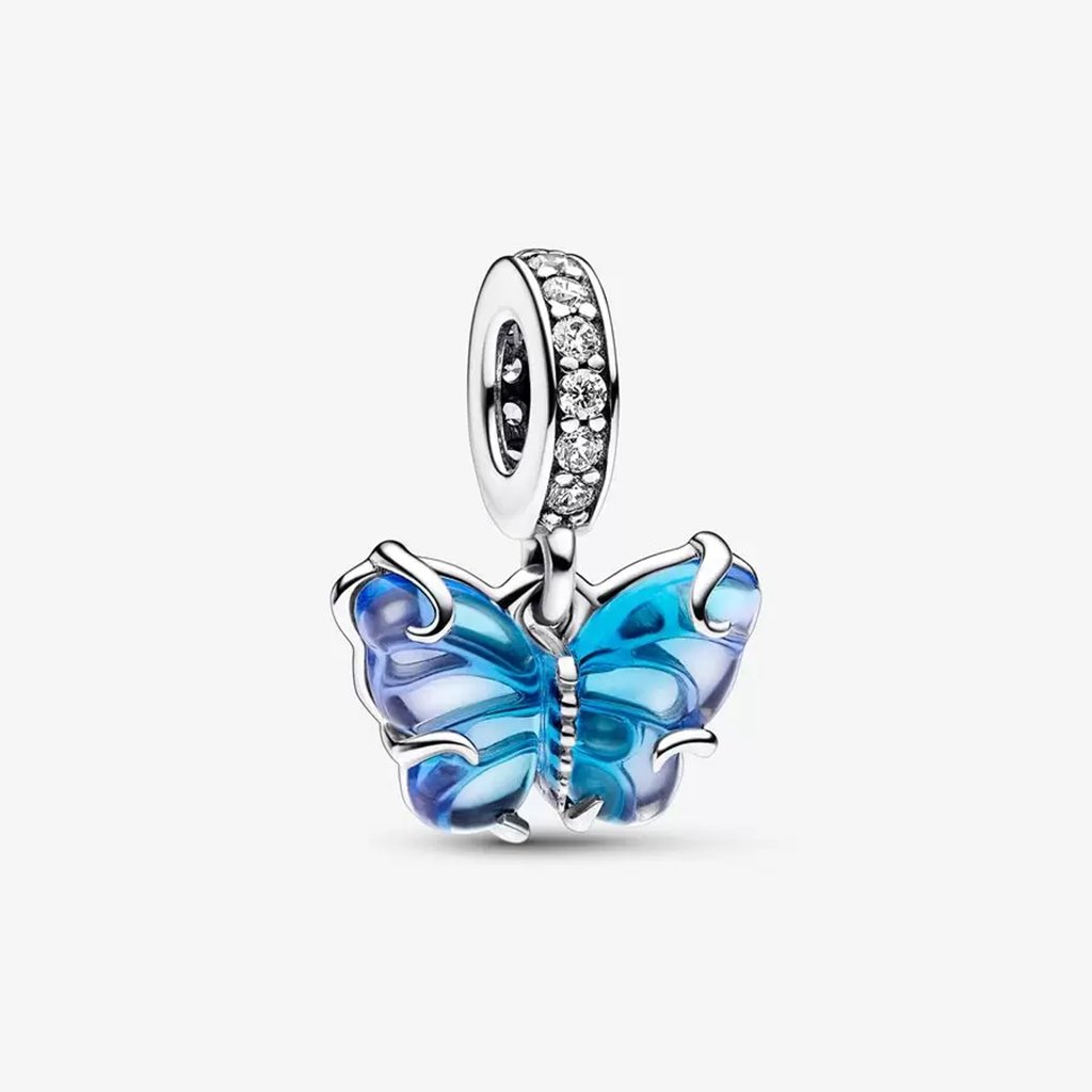 PANDORA  Blue Murano Glass Butterfly Dangle Charm