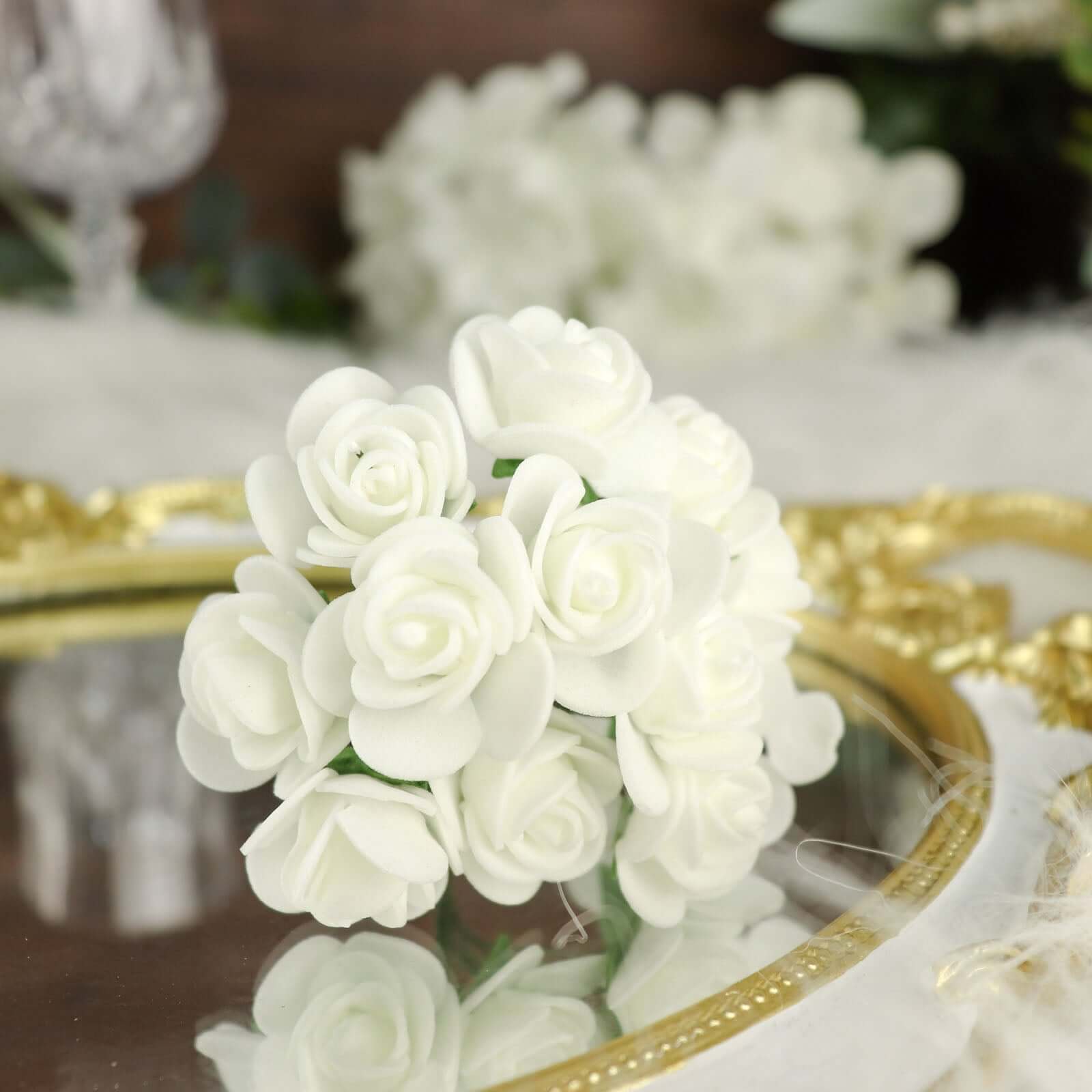 48 Roses Ivory Real Touch Artificial DIY Foam Rose Flowers With Stem, Craft Rose Buds 1