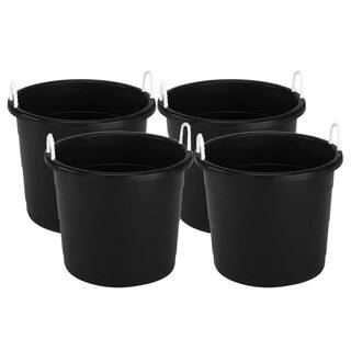 HOMZ 18 Gal. Black Plastic Utility Storage Bucket Tub with Rope Handles (4-Pack) 2 x 0402BKDC.02