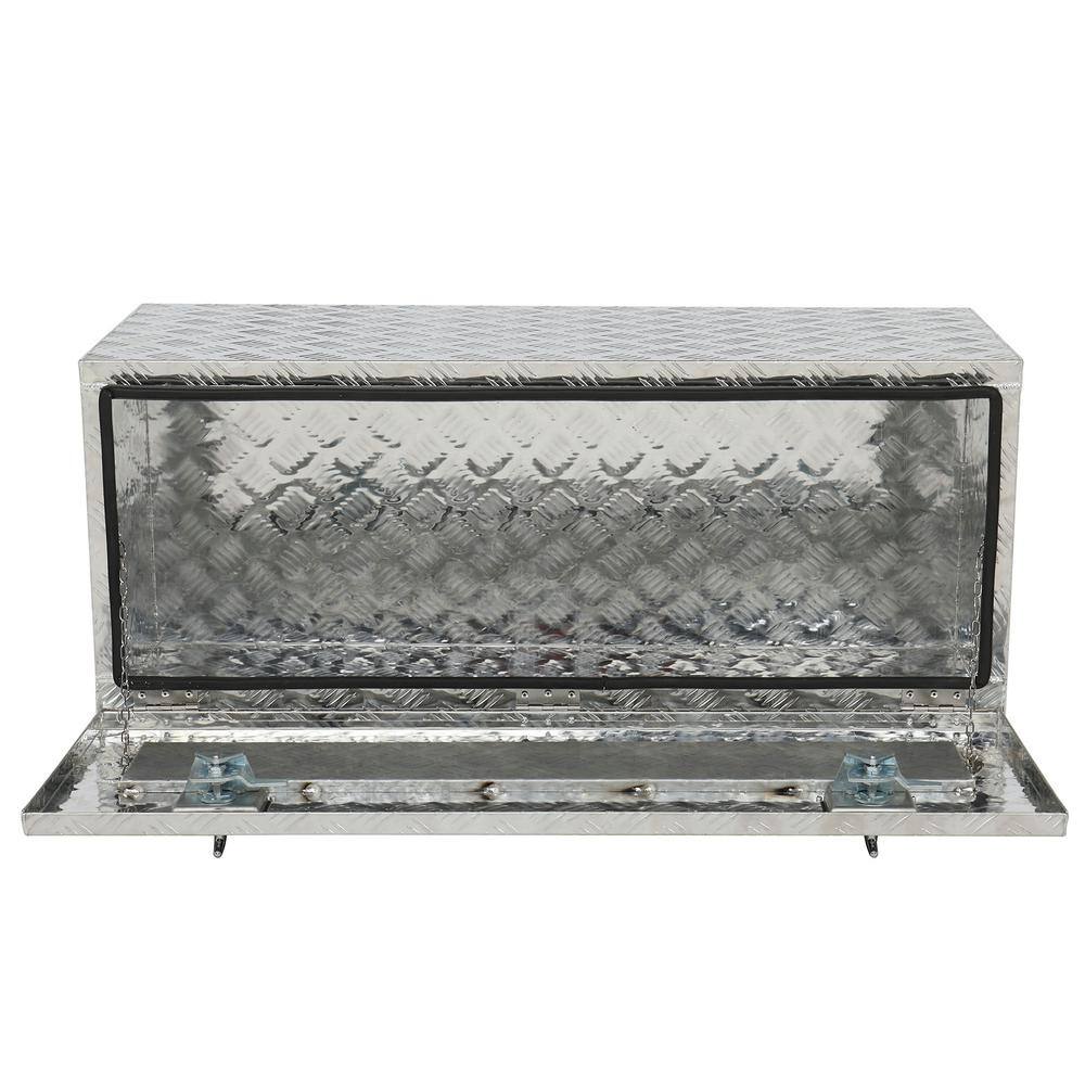 Karl home 42 in. Silver Diamond Plate Aluminum Underbody Truck Tool Box Double Lock with Key 655159938119