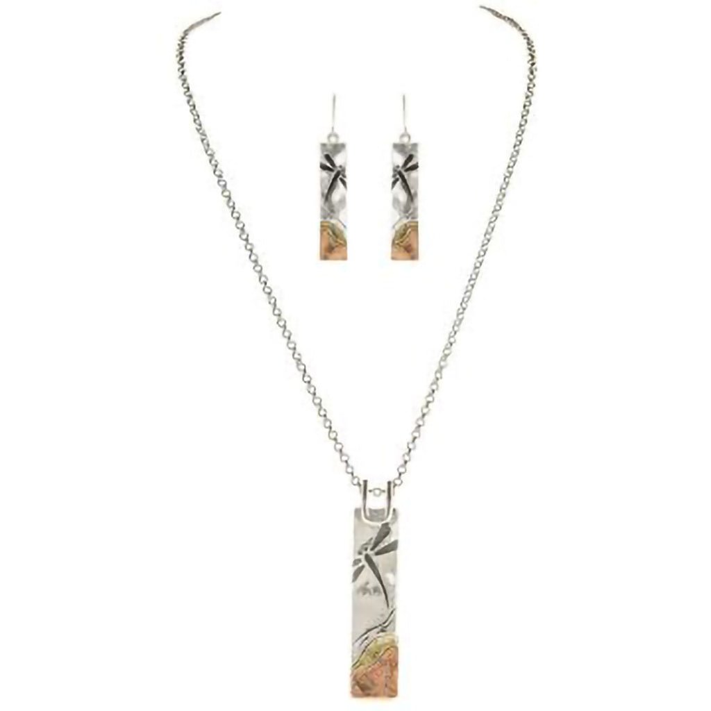 Rain  Multimetal Dragonfly Plate Necklace Set