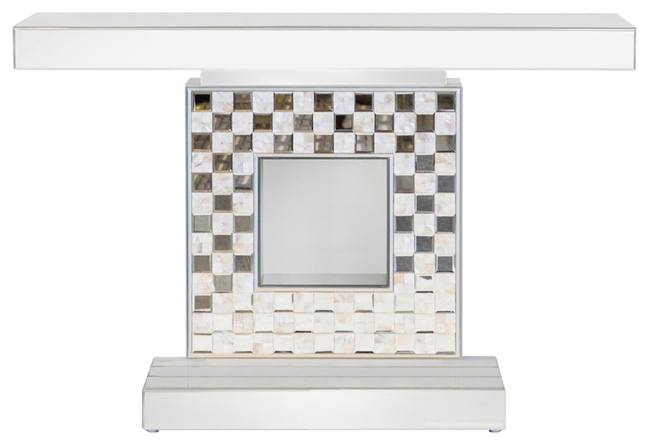 Claire Checkerboard Square Base Console Table Silver   Modern   Console Tables   by Modon  Houzz