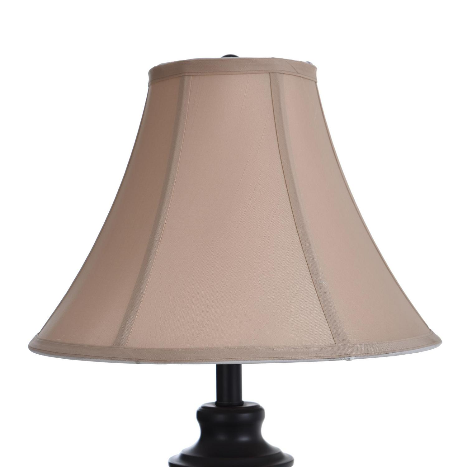 Floor Lamp/Table Lamp  Bronze Wood Finish  Geneva Taupe Fabric Shade  Set Of 3: 2 Table， 1 Floor