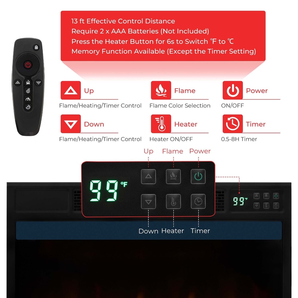 23 inch Infrared Quartz Electric Fireplace Insert with Remote Control