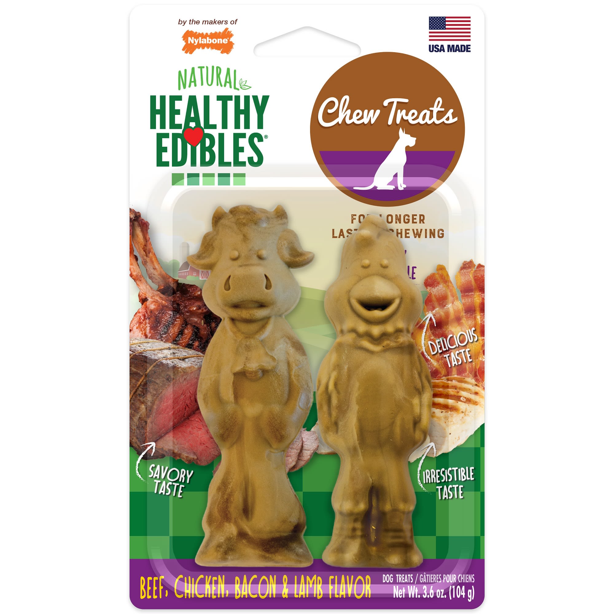 Nylabone Healthy Edibles Farm Friends Dog Treat， 3.6 oz.， Count of 2