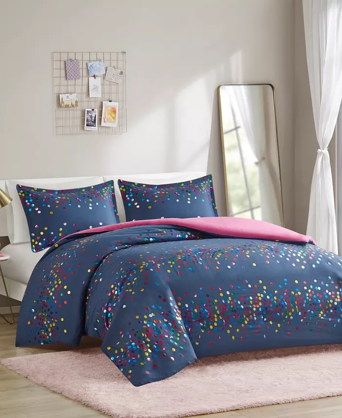 Intelligent Design Janie Rainbow Iridescent Metallic Dot 3-Piece Duvet Cover Set， Twin Twin XL