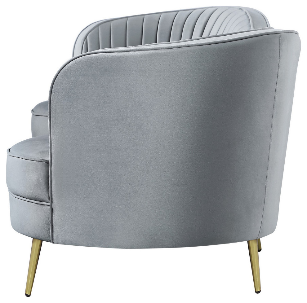 Benzara BM286330 Modern Sofa  Curved Kidney Shape  Channel Tufted  Gray  Gold   Midcentury   Sofas   by Uber Bazaar  Houzz