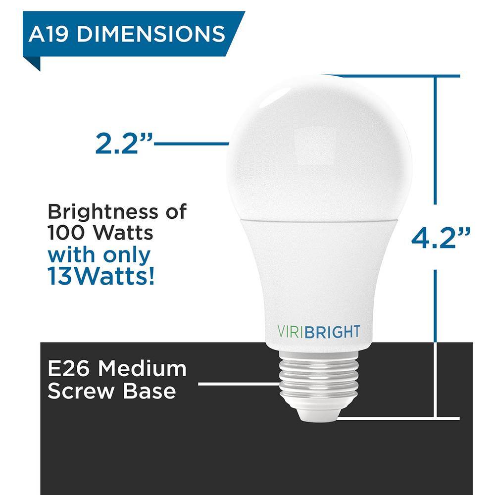 Viribright 100-Watt Equivalent Soft White (2700K) A19 E26 Base LED Light Bulbs (4-Pack) 751657-4