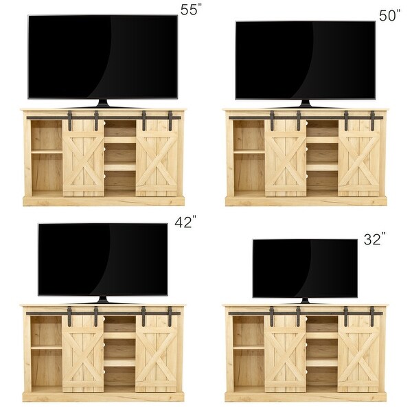 53'' X-Pattern Textured TV Stand with Sliding Barn Door for 61 in and Up