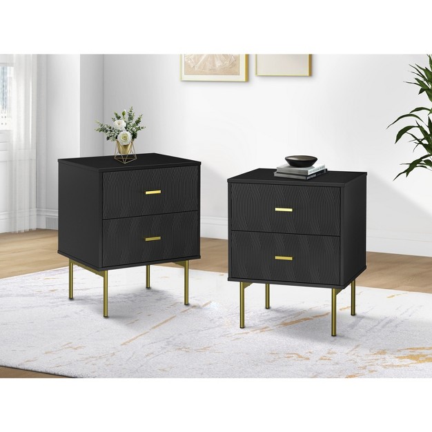 Valente 25 2 x27 x27 Tall 2 drawer Nightstand With Wavy Embossed Texture Modern Nightand karat Home