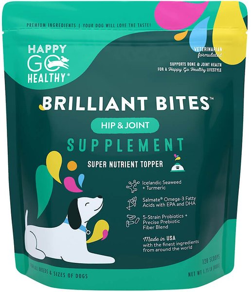 Happy Go Healthy Brilliant Bites Hip and Joint Supplement for Large Dogs， 120 Scoops