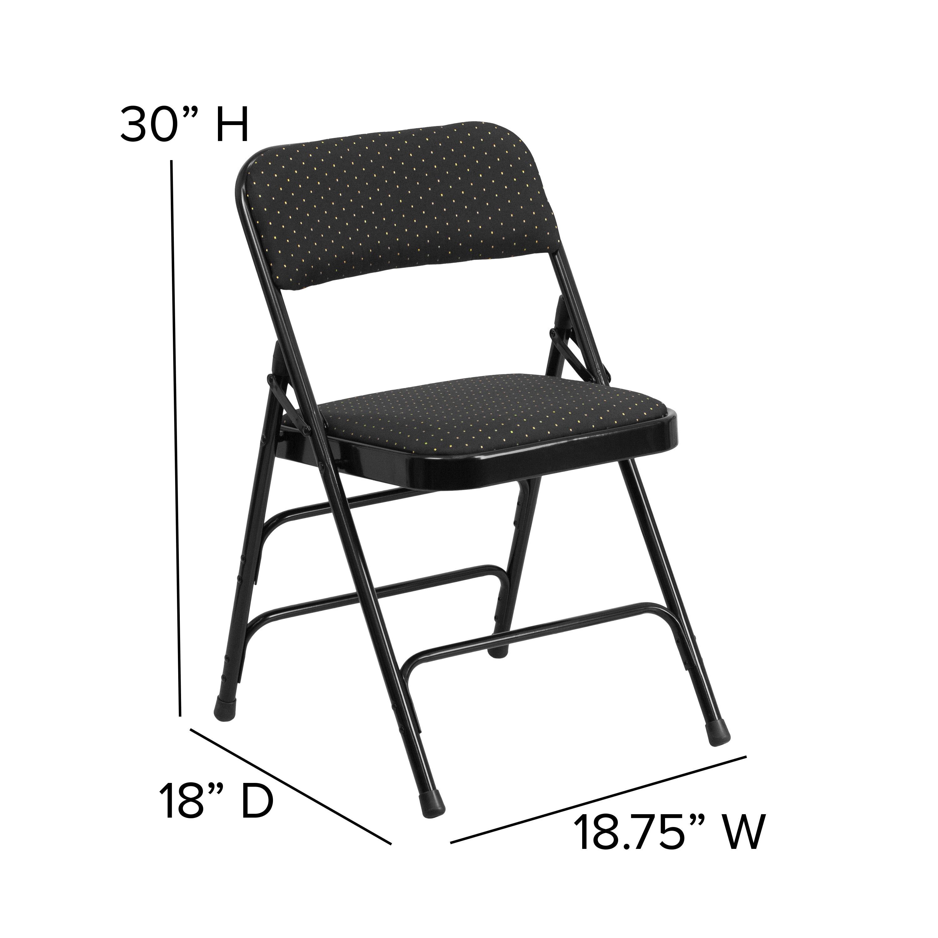 BizChair 4 Pack Curved Triple Braced & Double Hinged Black Patterned Fabric Metal Folding Chair