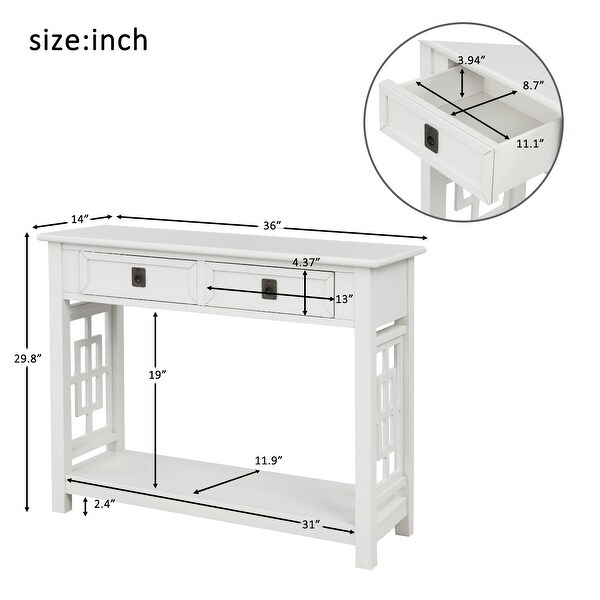 Wooden Rectangle Console Table with 2 Drawers and Bottom Shelf