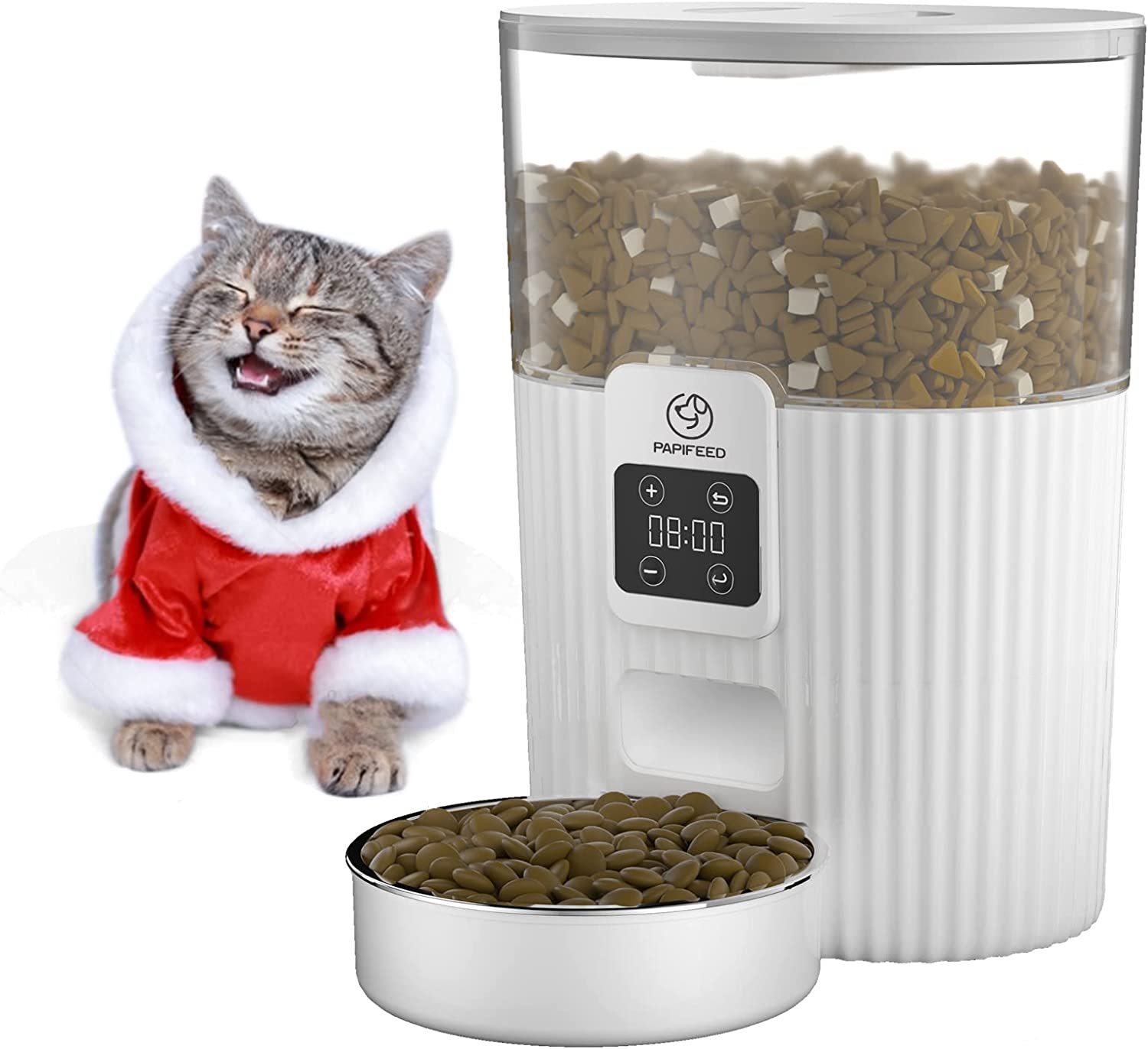 Timed Automatic Cat Feeders: Pet Smart Dry Food Dispenser with Stainless Steel Bowl， Programmable Portion Control Auto Feeder， Outdoor Battery Operated Up to 30 Days， for Cats and Small Dogs…