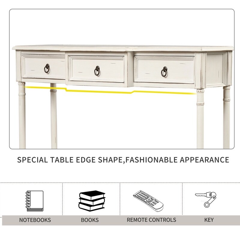 Rustic Solid Wood Console Table with Projecting Drawers and Long Shelf