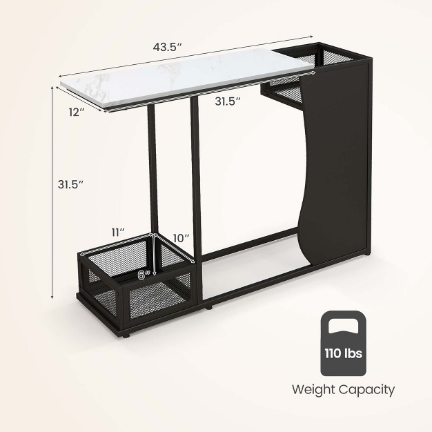 Costway 43 5 x27 x27 Console Table With Faux Marble Top amp 2 Storage Compartments Entryway Hallway