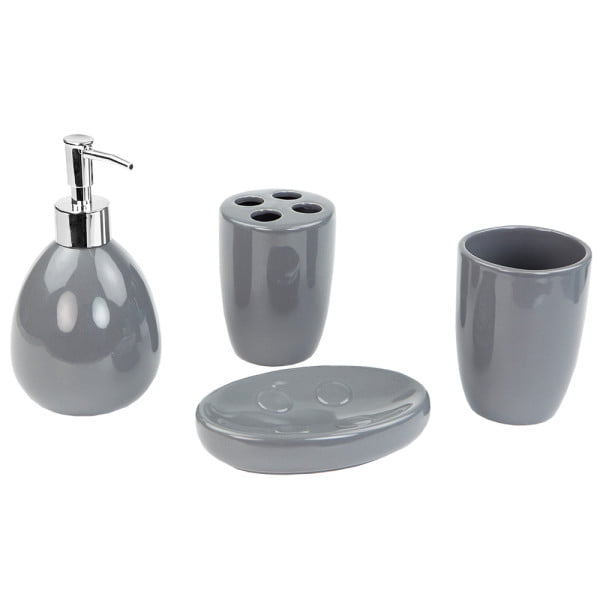 Home Basics Gray Ceramic 4 Piece Bath Accessory Set