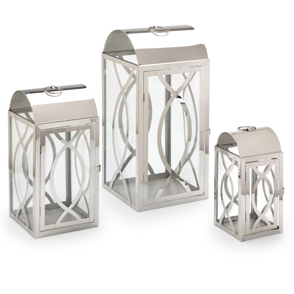 Pebble Lane Living Indoor/Outdoor Decorative Candle Lanterns， Set of 3， Silver