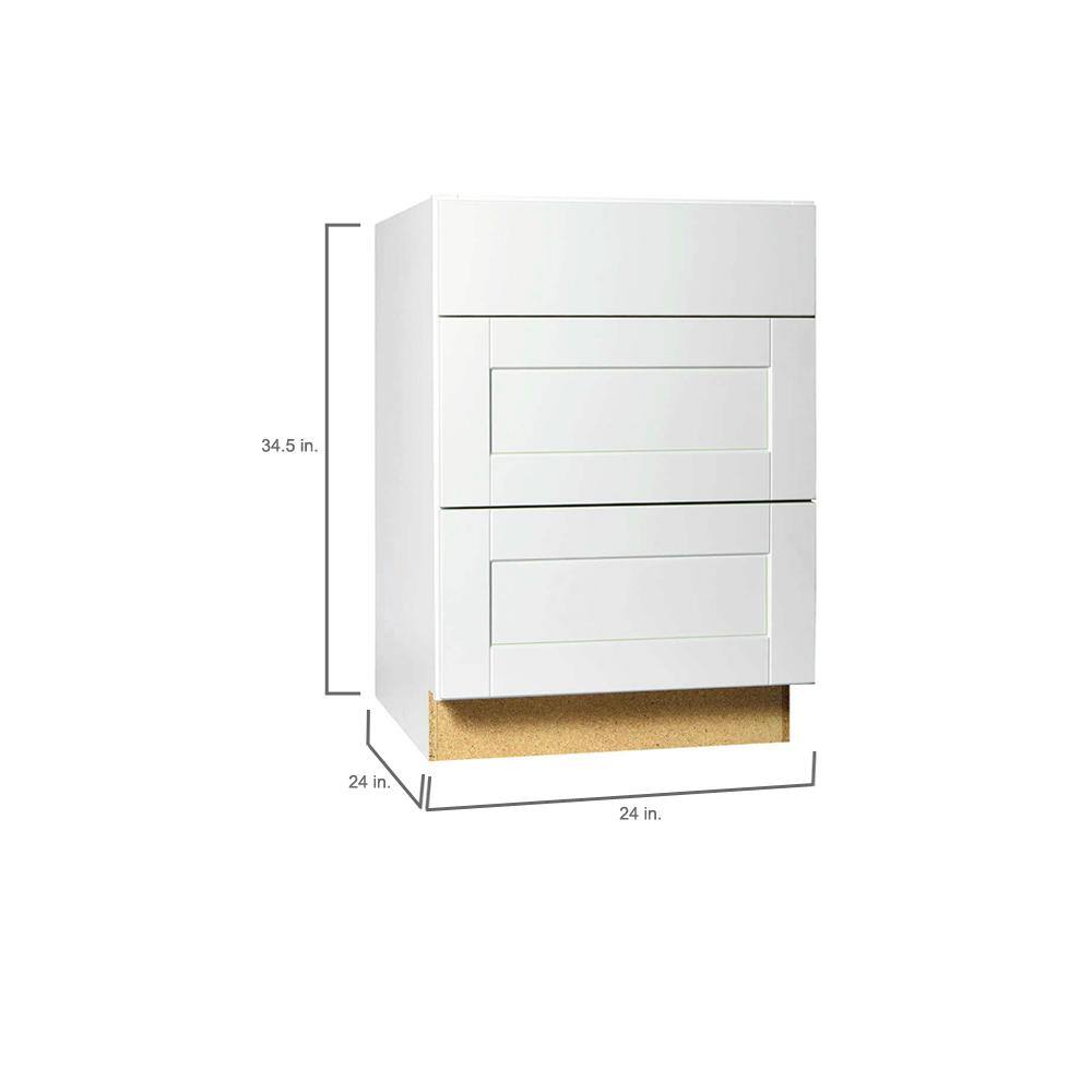 Hampton Bay Shaker 24 in. W x 24 in. D x 34.5 in. H Assembled Drawer Base Kitchen Cabinet in White with Ball-Bearing Drawer Glides KDB24-SSW