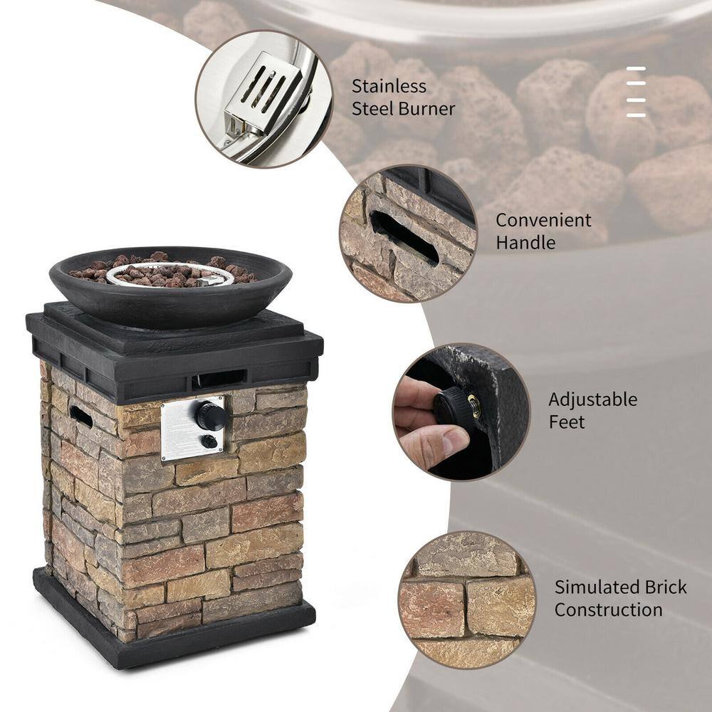 Gymax 40,000 BTU Burning Fire Bowl Column Propane Patio Yard with Lava Rocks GYM08274