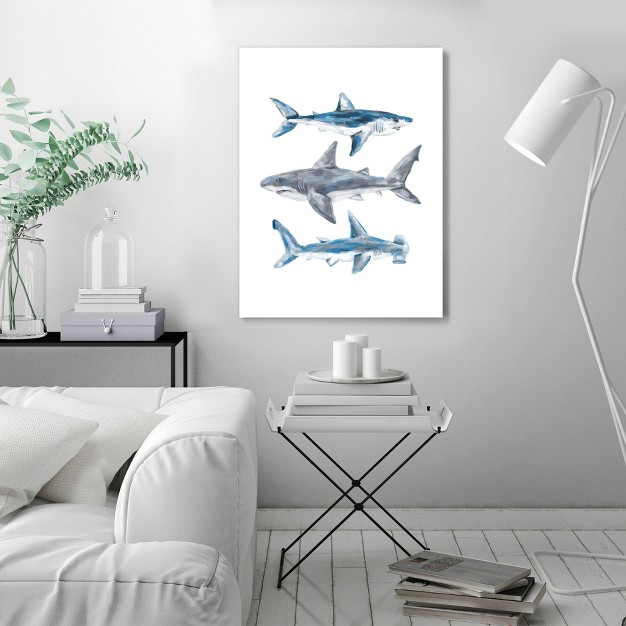 Americanflat Animal Minimalist Painted Shark Trio 1 By Jetty Home Wrapped Canvas