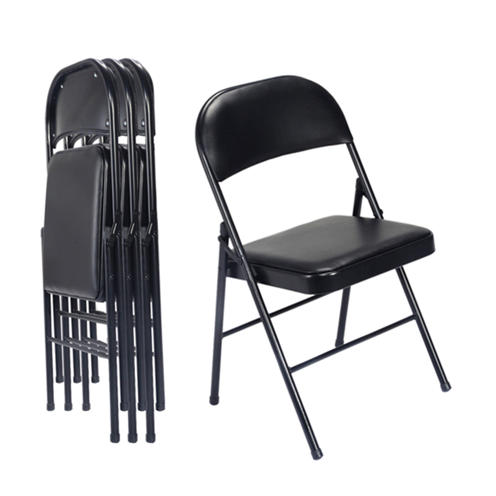 Steel Folding Chairs 4Pack Double Braced Chair, Black