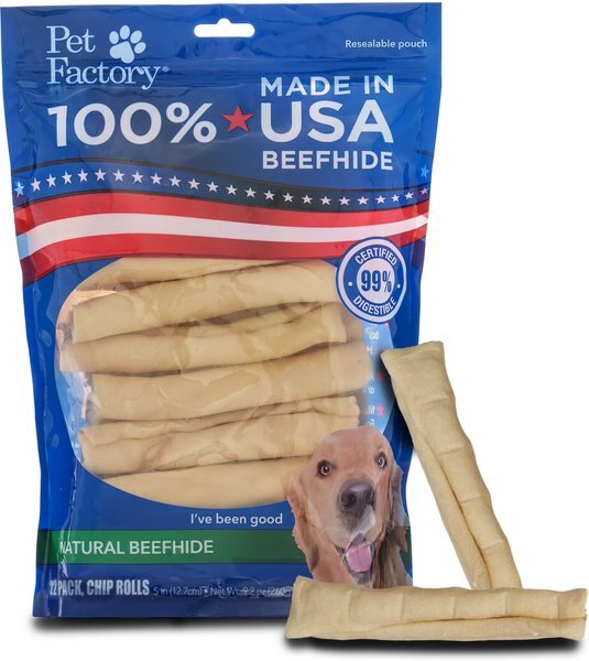 Pet Factory Beefhide 5-inch Chip Rolls Natural Flavored Chewy Dog Treats