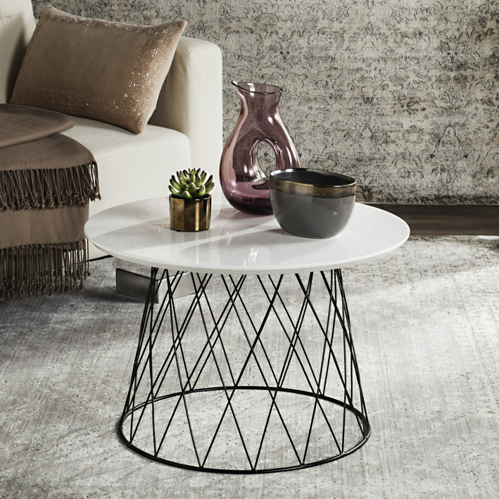 Leslie Retro Mid Century Lacquer End Table  White/Black   Transitional   Side Tables And End Tables   by Rustic Home Furniture Deco  Houzz