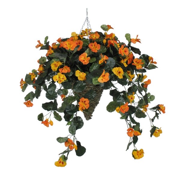 Faux Orange Nasturtium Hanging Basket