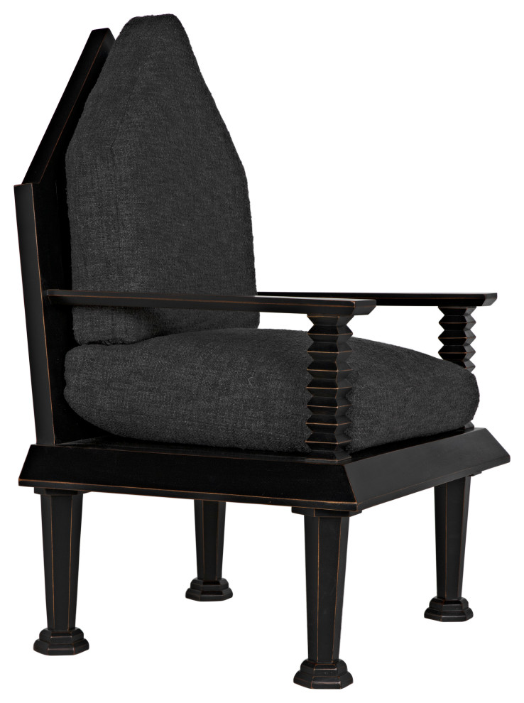 Resurrection Accent Chair  Hand Rubbed Black  Grey Fabric  47 quotH   Traditional   Armchairs And Accent Chairs   by Noir  Houzz