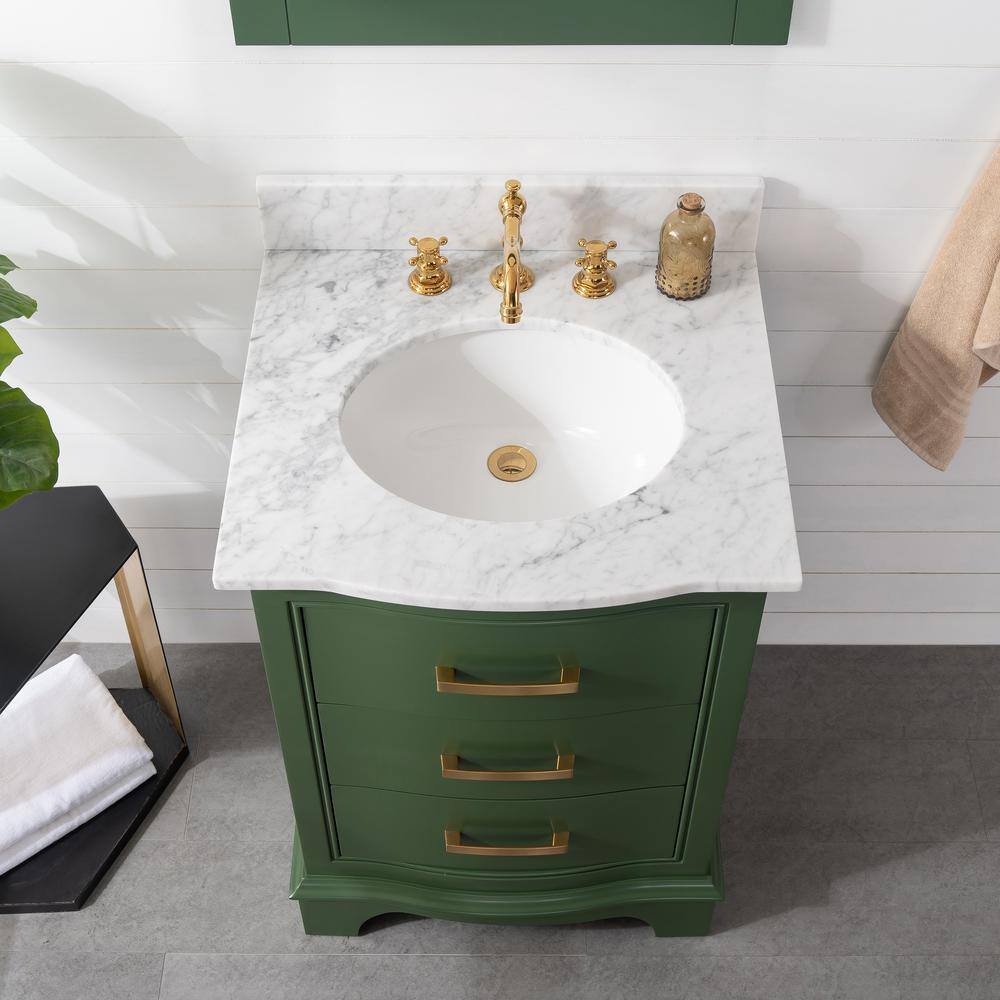 SUDIO Monroe 24 in. W x 22 in. D x 33.7 in. H Bath Vanity in Evergreen with White Marble Top Monroe-24EG