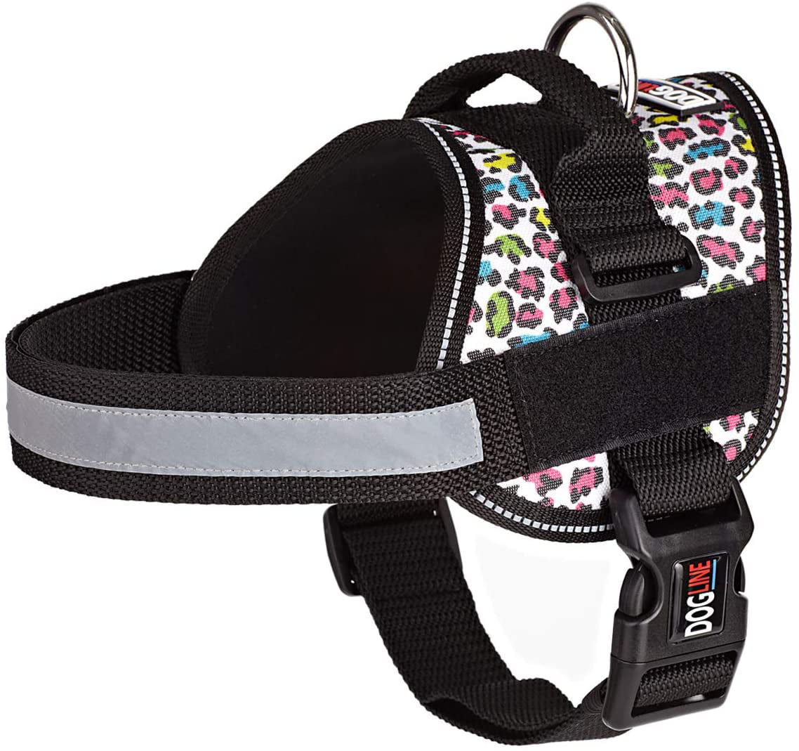 DogLine - Dog Harness， Reflective No-Pull Adjustable Pet Vest with Handle for Walking， Training， Service and Outdoors - Breathable No - Choke Room for Patches( Leopard Rainbow: Girth 15