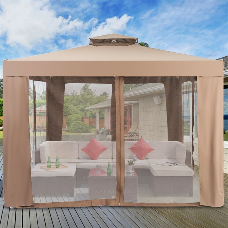 10 x 10 FT Patio Steel Gazebo with Netting, Vented Outdoor Canopy Gazebo Tent for House Party