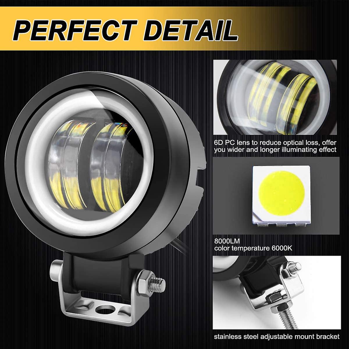 2pcs 20w Led Fog Lights Offroad Angel Eye Daytime Running Light Waterproof For Truck Suv Atv Motorcycle Tractor Boat