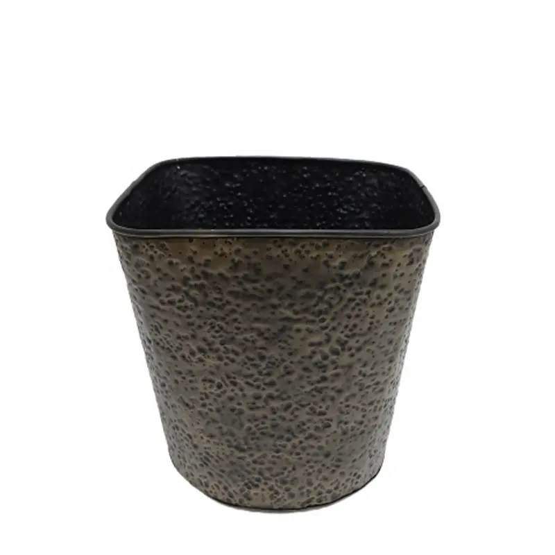 Set Of 2 Iron Round Planter Pot Dark Green Wood Colour Small Size Decorative Planter For Garden And Outdoor Decoration