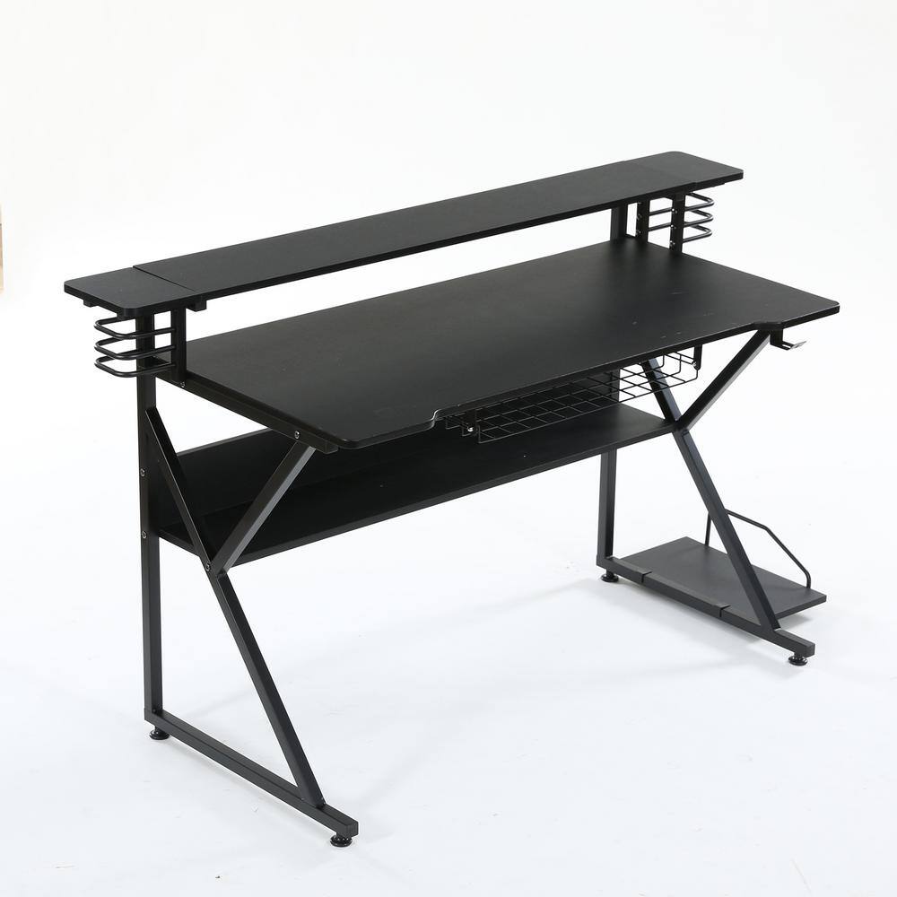 Tribesigns George 59 in. Rectangular Black Engineered Wood Computer Desk with Monitor Shelf CPU Stand FFHD-C0374