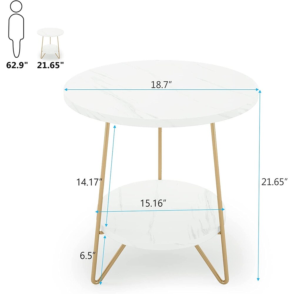 Round End Table  2 Tier Wood Sofa Side Table for Living Room Bedroom