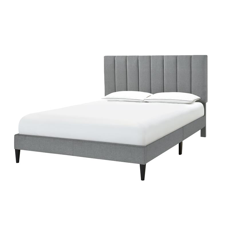 Vertically Channeled King Upholstered Platform Bed in Gray