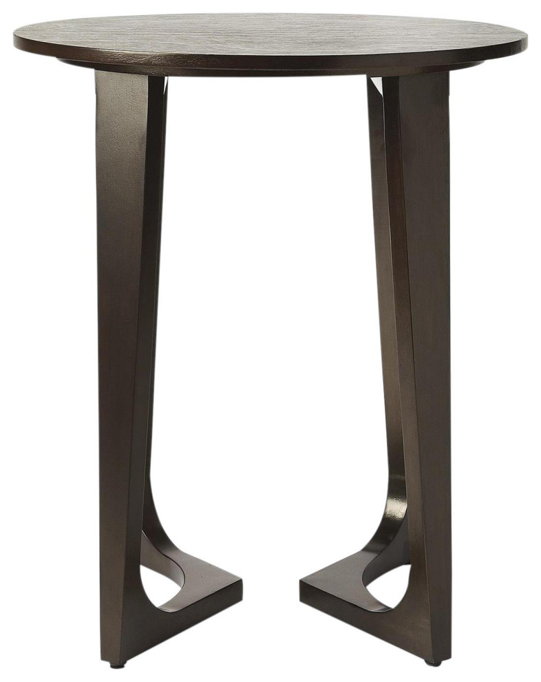 End Table Side Round Top Butler Loft Distressed Brown Black Tan   Midcentury   Side Tables And End Tables   by EuroLuxHome  Houzz