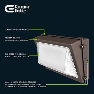 Commercial Electric 400-Watt Equivalent Integrated LED Bronze Dusk to Dawn Wall Pack Light 3000K-5000K WP120CE1