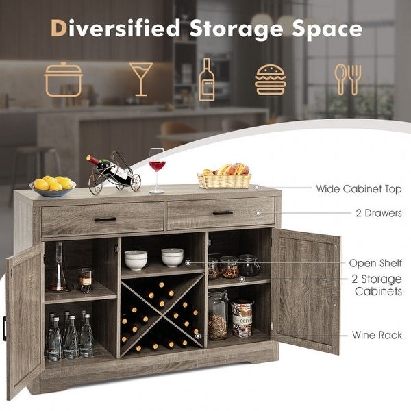 Wooden Buffet Cabinet with 2 Large Storage Drawers and Detachable Wine Rack - 52