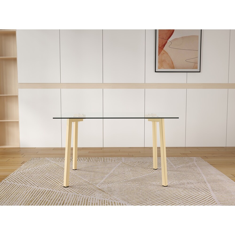 Rectangular Glass Dining Table with Glass Tabletop and Metal Legs