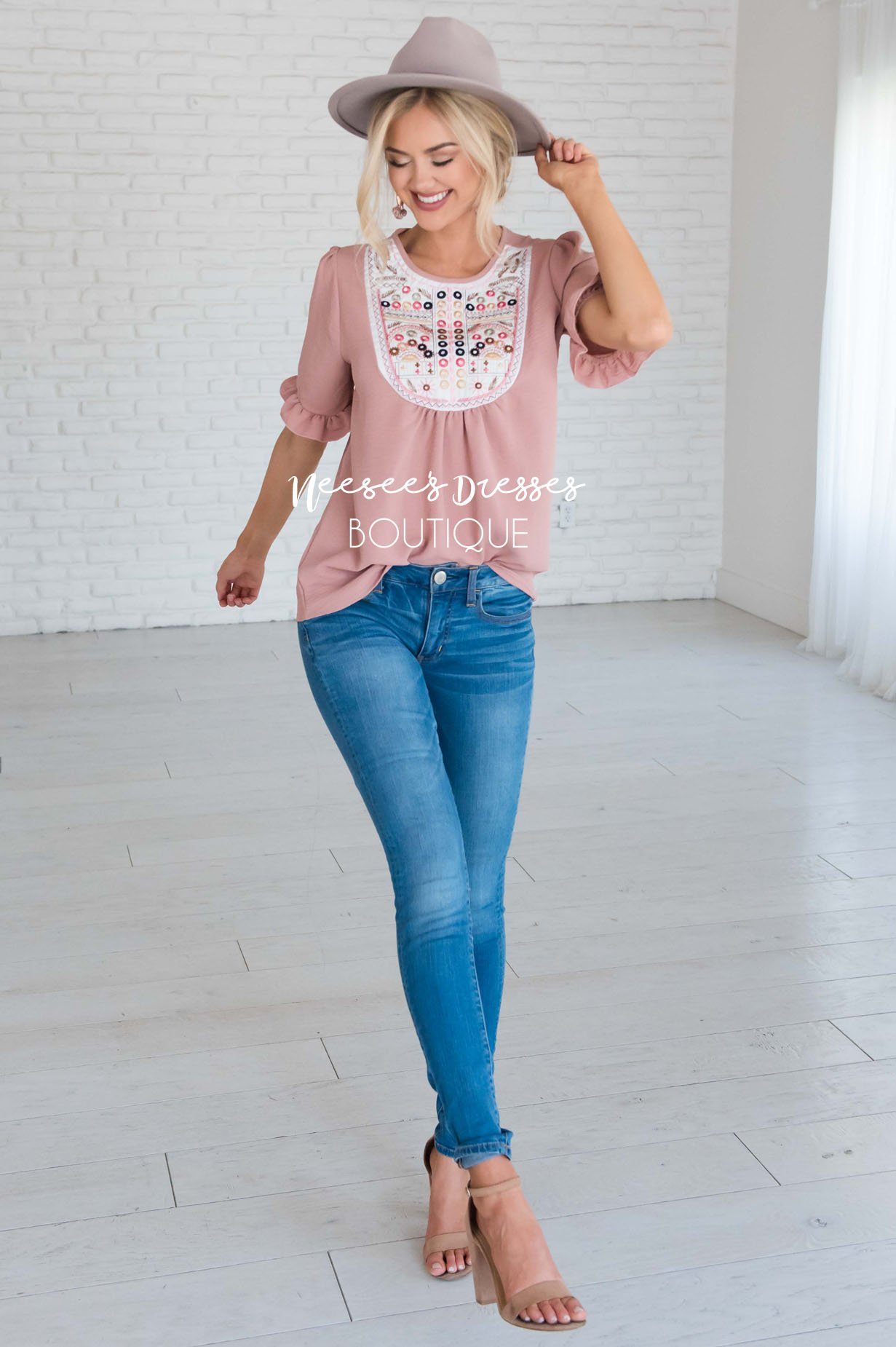 Let's Be Happy Embroidered Top