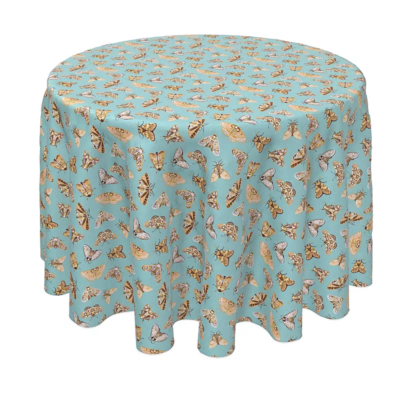 Round Tablecloth， 100% Polyester， 90 Round， Moths on Blue Background