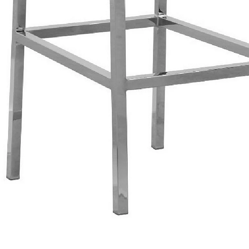 Eun 30 Inch Faux Leather Channel Barstool， Chrome， Set of 2， Dark Gray