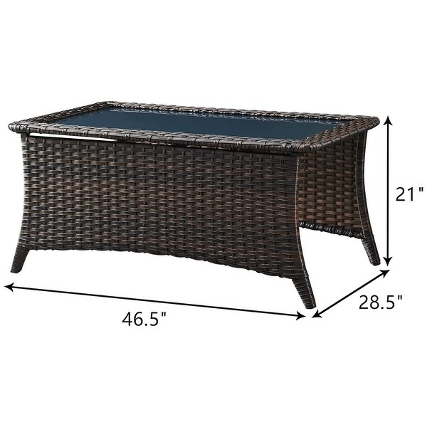 Outdoor Wicker Coffee Table Glass Top Rattan Table