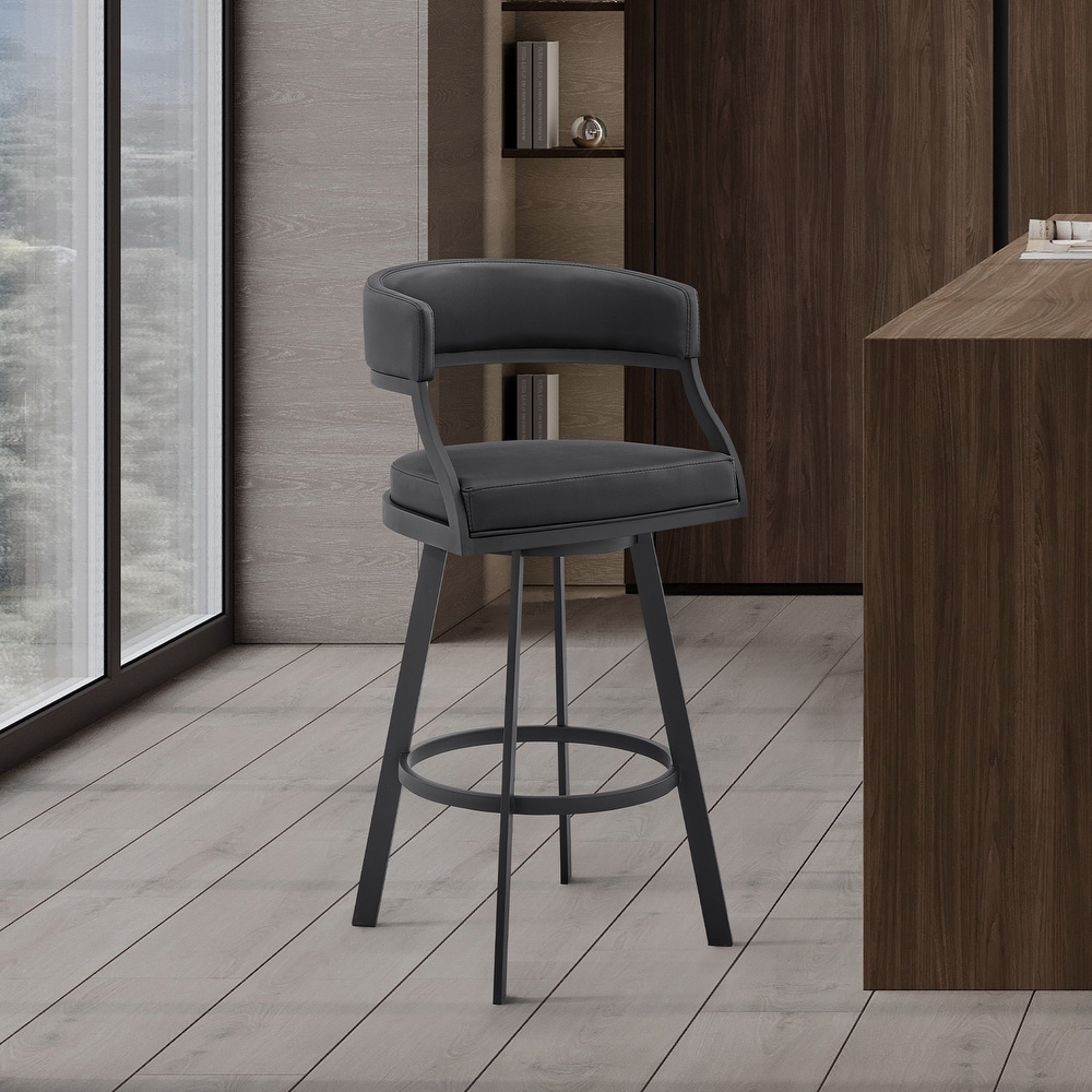 Dione Swivel Bar/Counter Stool in Black or Gray Faux Leather and Metal