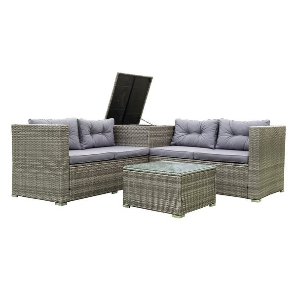 4 Piece Patio Sectional Wicker Rattan Sofa Set - Overstock - 35472909