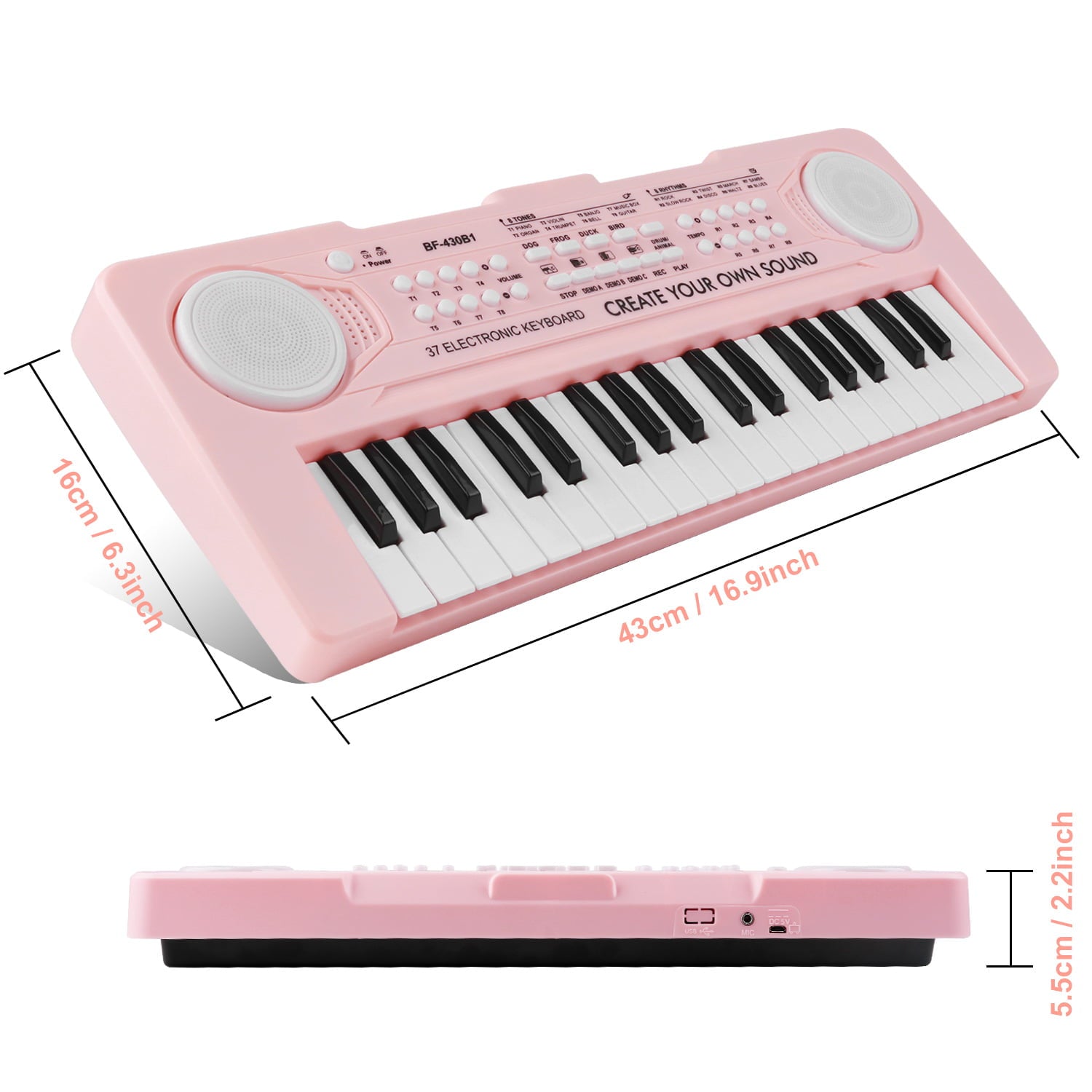 Zmoon 37 Key Piano for Kids with Microphone ，Portable Electronic Piano for Kids Early Learning Educational Music Toys for 3 Year +